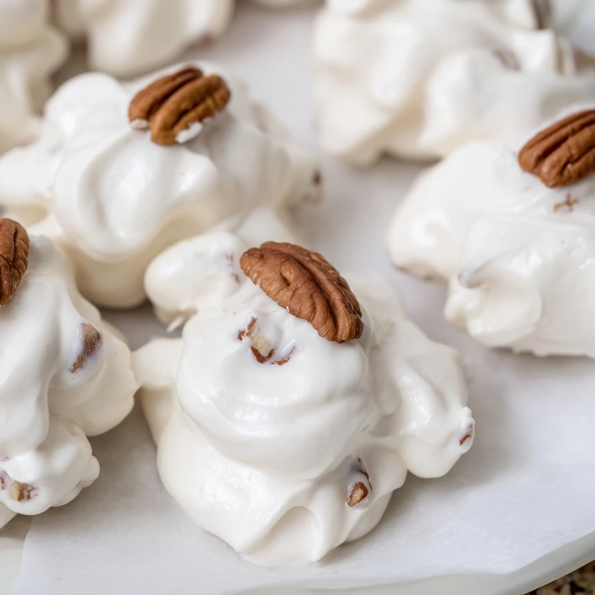 Homemade Divinity candy, a creamy, sweet treat studded with chopped pecans, ready to enjoy.