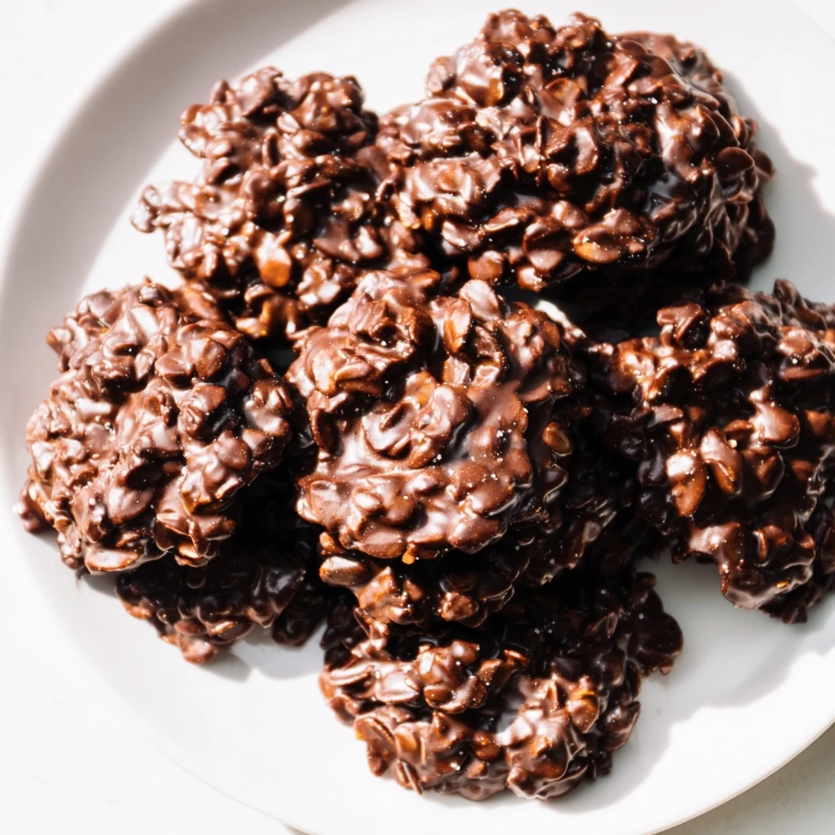 Satisfying bite of classic no-bake chocolate oatmeal drop cookies, easy dessert with peanut butter notes.