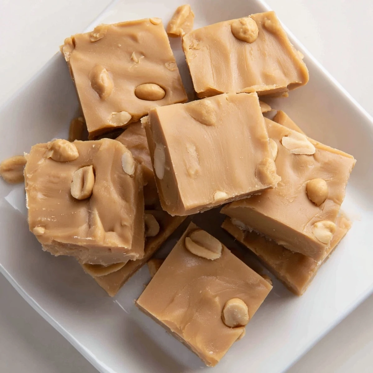 Squares of decadent peanut butter fudge with a smooth, rich texture, ideal for satisfying sweet cravings.