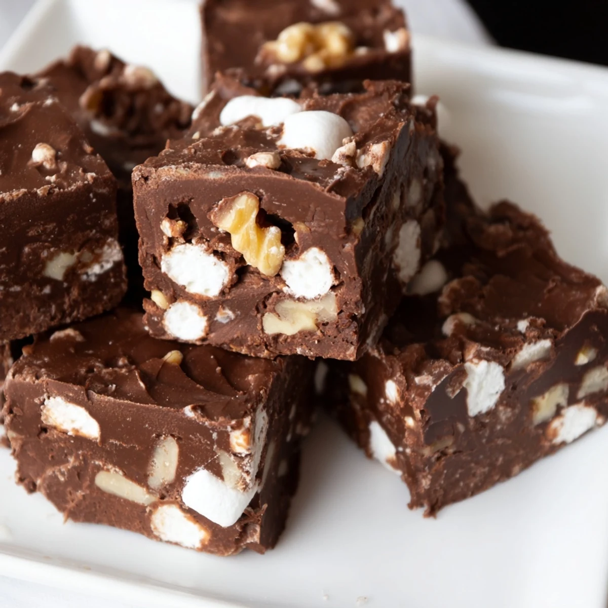 Enjoy homemade Rocky Road Fudge, a rich, chocolatey dessert loaded with marshmallow goodness.