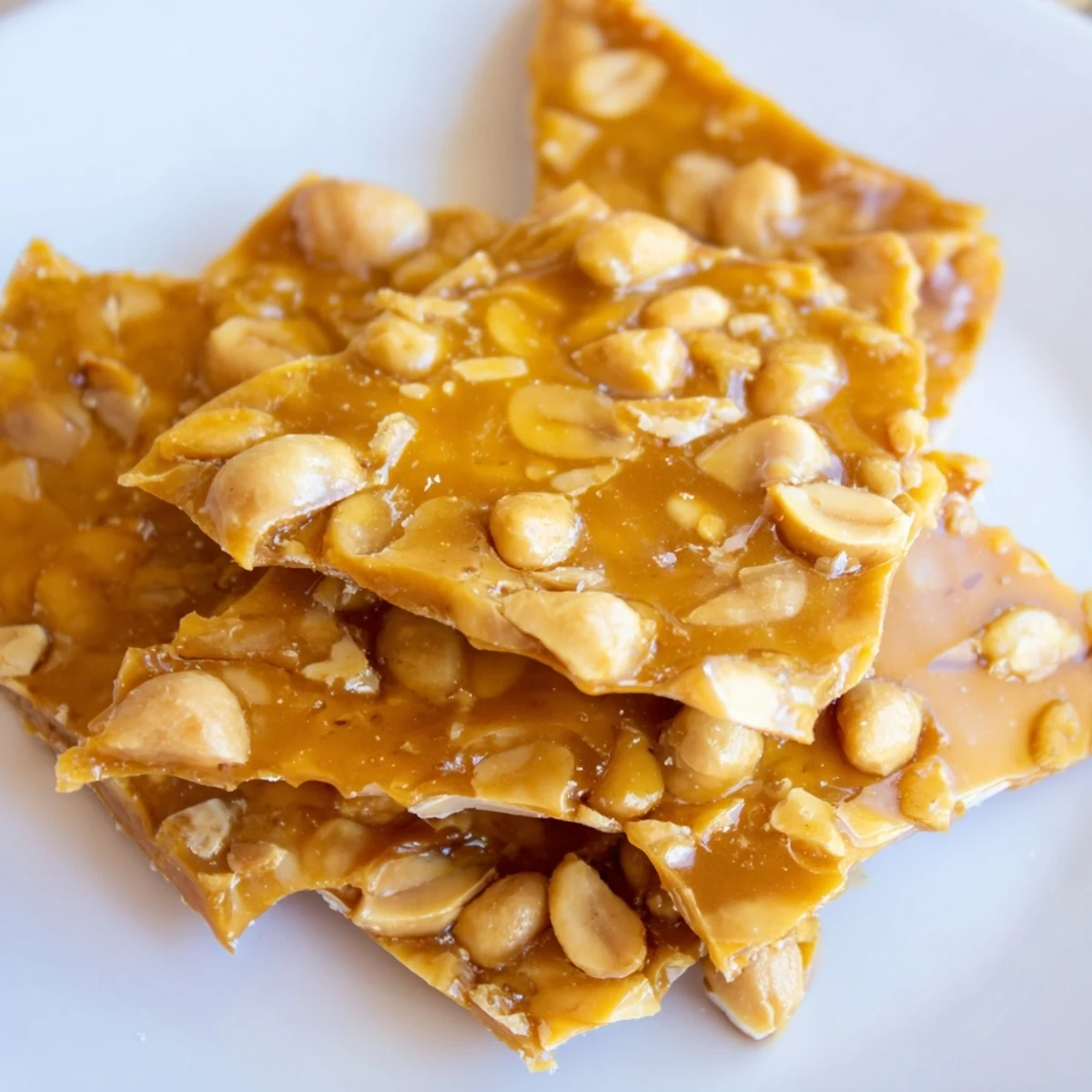 Close-up of Peanut Brittle, cracked into irregular shapes, showcasing the embedded roasted peanuts.