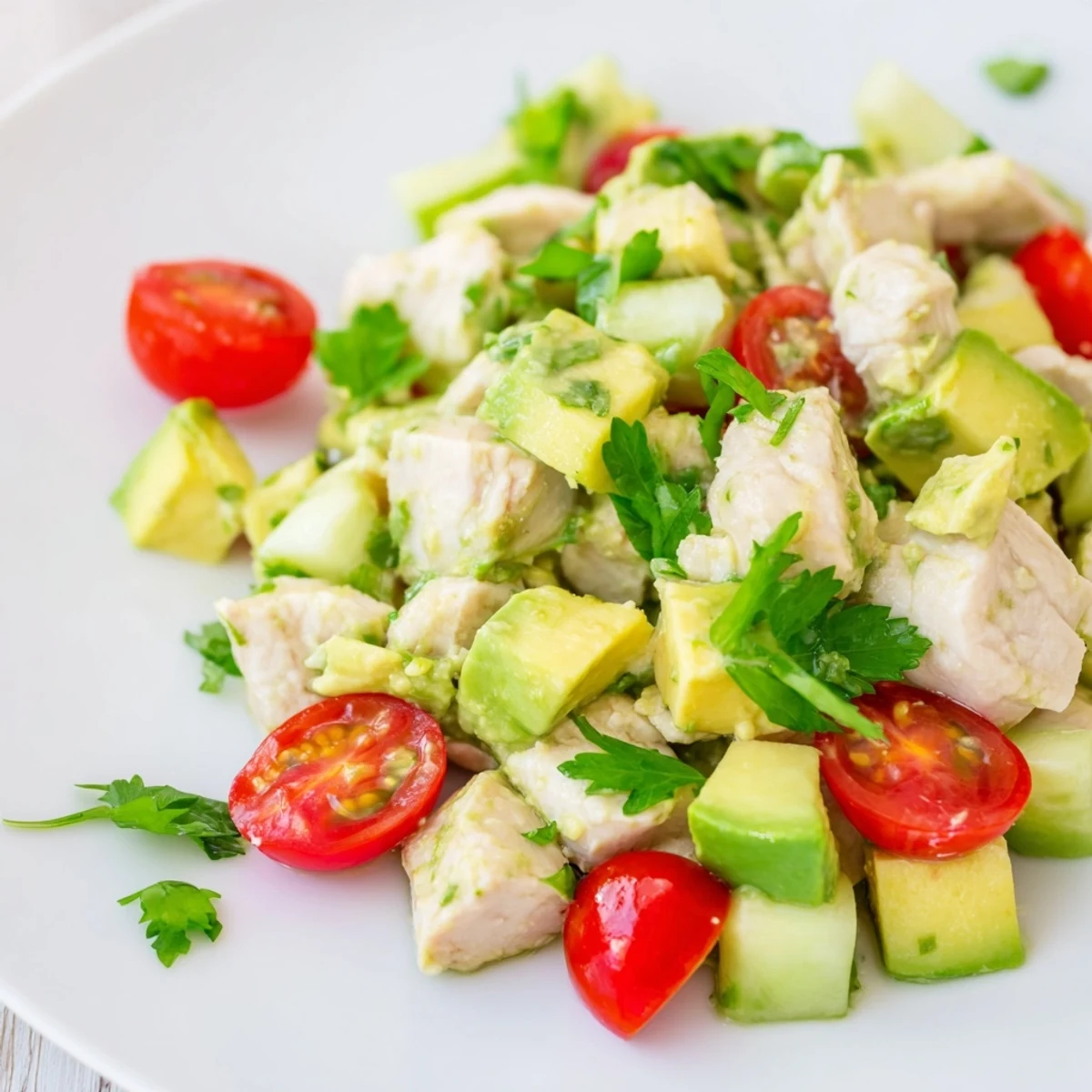 Avocado Chicken Salad served in lettuce cups, ready for a light and healthy gluten-free lunch.