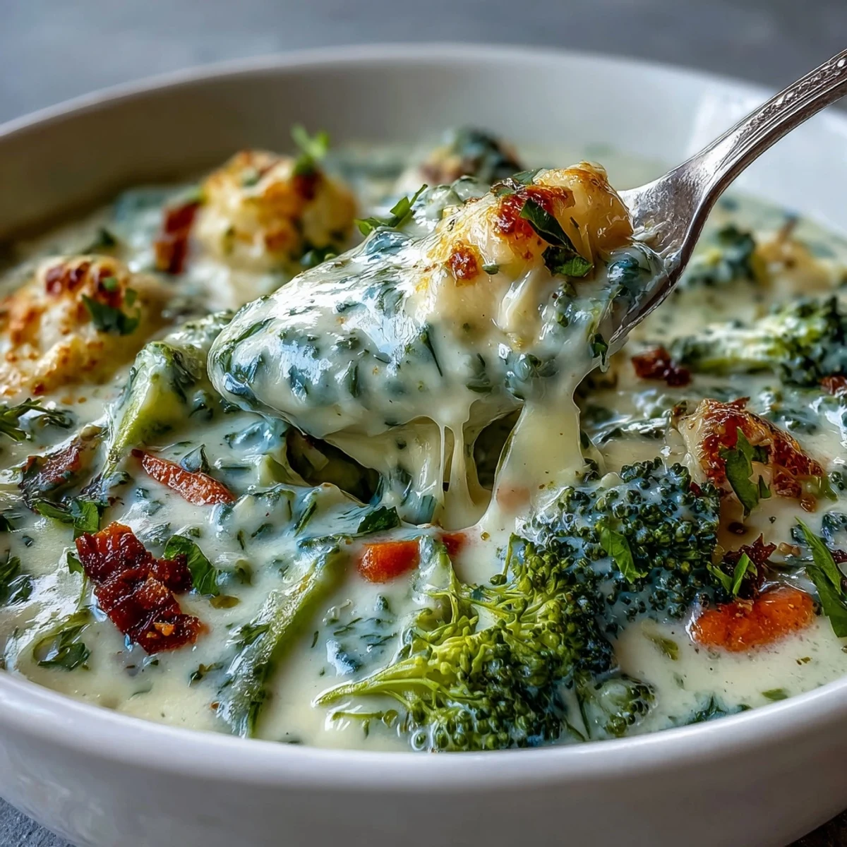A warm bowl of Broccoli Cheddar Soup garnished with extra cheese and black pepper, ready to serve.