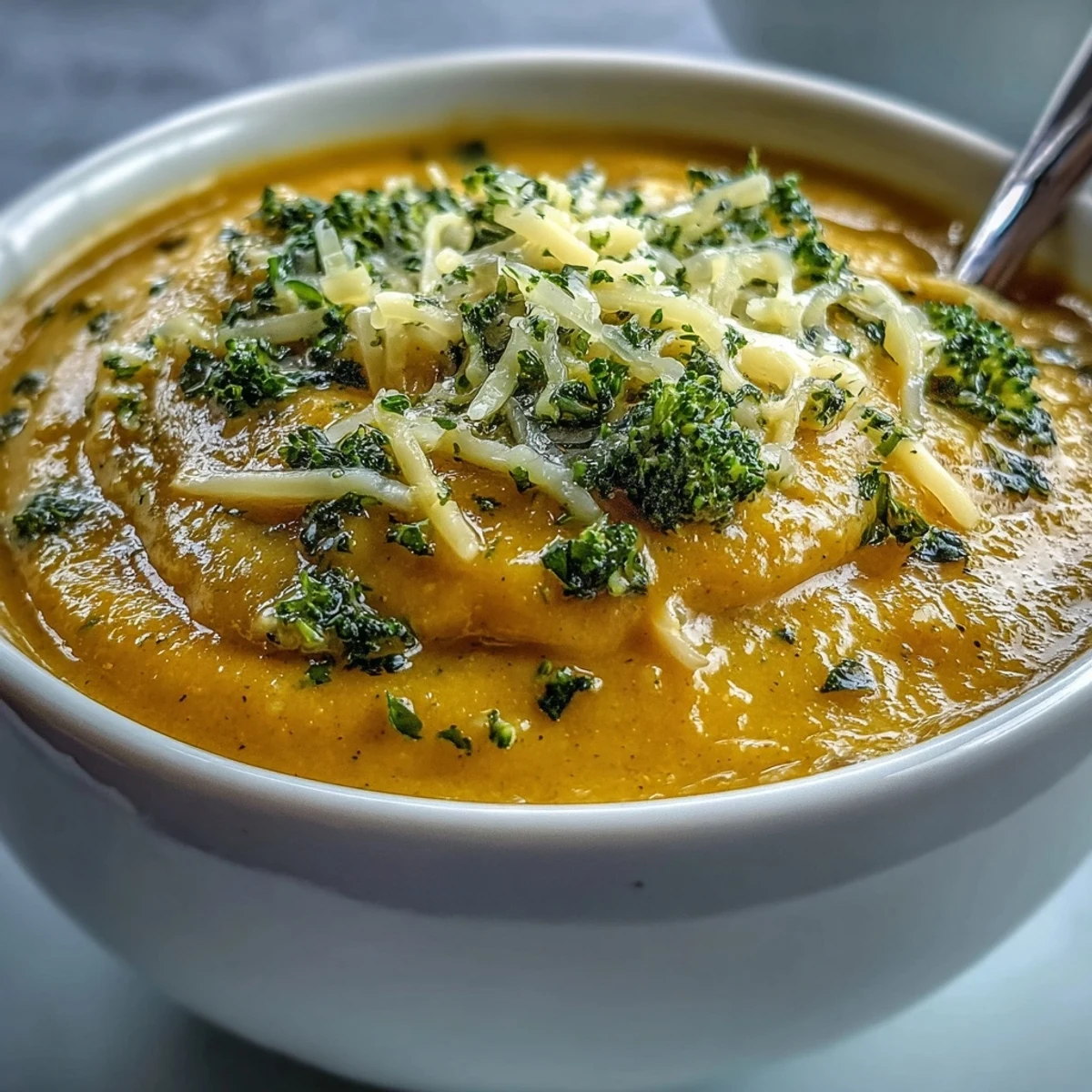 Golden-brown roasted butternut squash and broccoli florets on a baking sheet ready for this creamy soup.