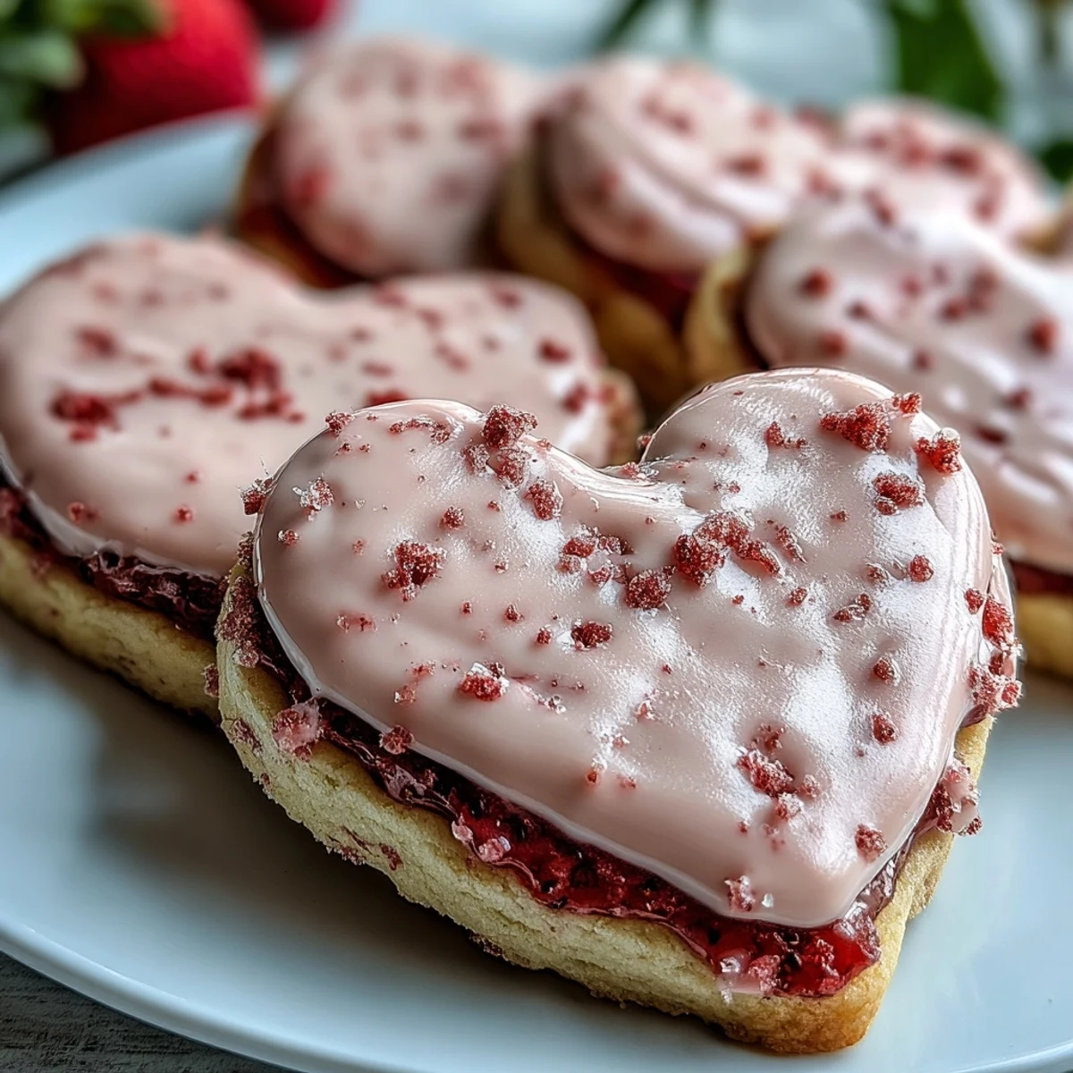 Delicious strawberry-infused sugar cookies with crisp royal icing, made with freeze-dried strawberries for a natural pink hue.  