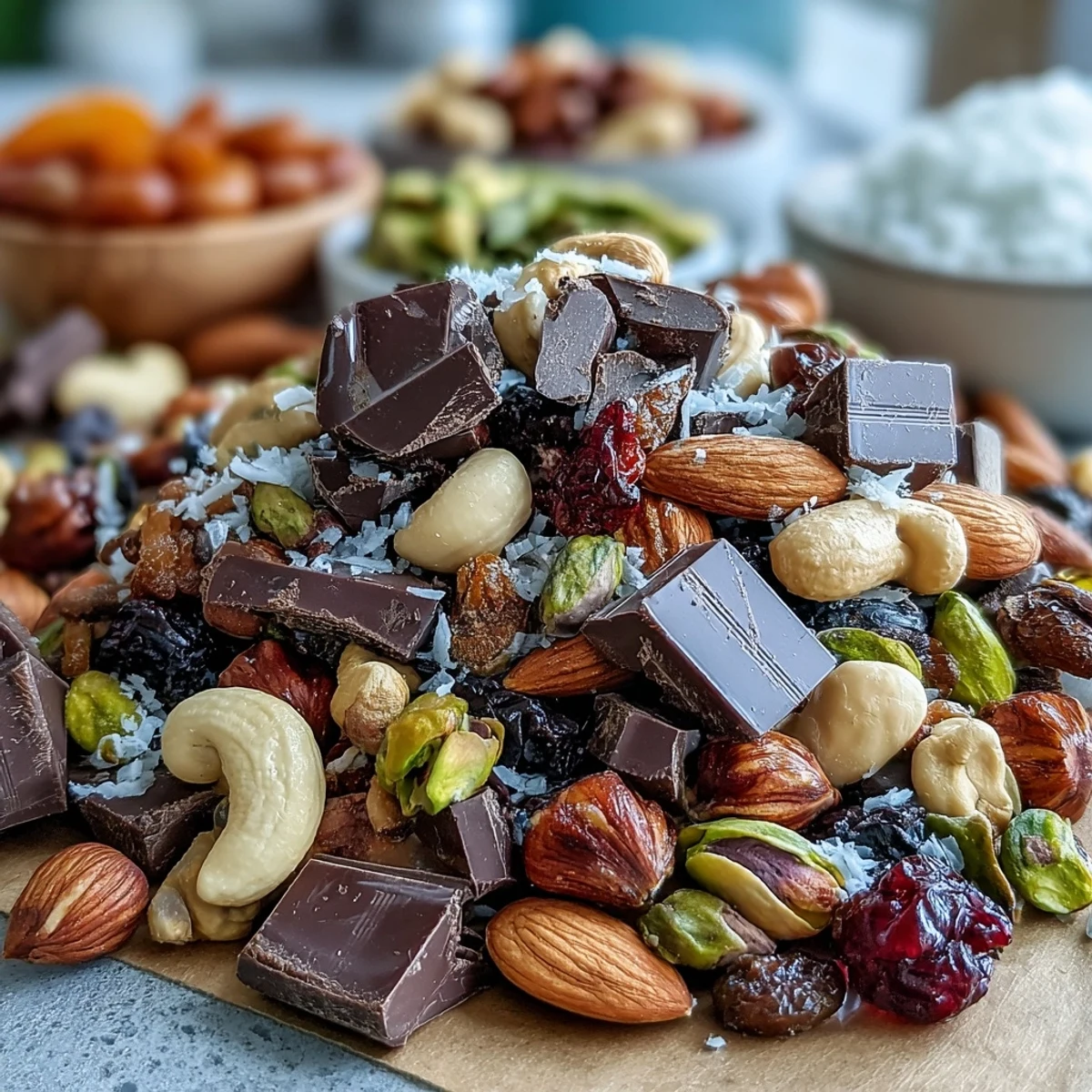Homemade Trail Mix with Dark Chocolate, Nuts, and Dried Fruits