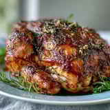 Sizzling Roasted Chicken with Pot Potatoes, Lemon Herbs, and Feta in a hot skillet.