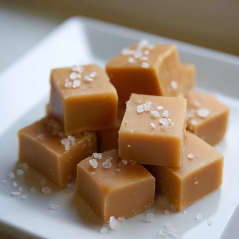 Golden, melt-in-your-mouth sea salt caramels ready to cut, showing their perfect square shape.