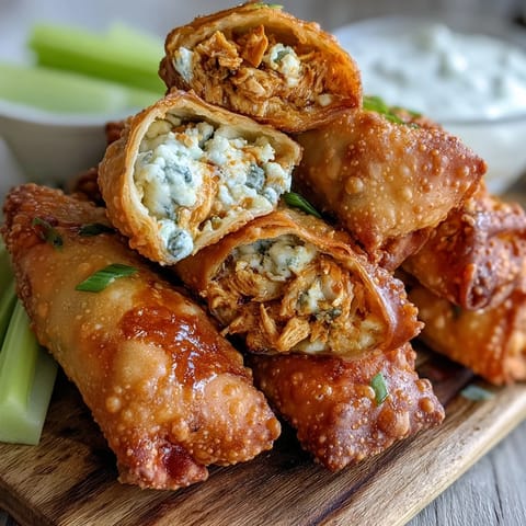 Sizzling Buffalo Chicken Egg rolls fry in hot oil, turning perfectly crisp and golden on all sides.