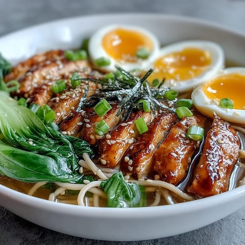 Tender chicken and soba noodles in Healthy Miso Chicken Noodle Bowls, garnished with scallions and sesame seeds.