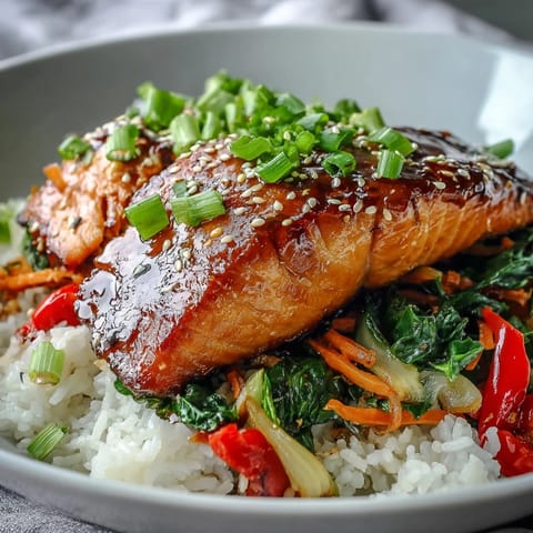 Soy Ginger Salmon Bowl served steaming hot with sesame seeds, edamame, and carrots, perfect for a quick, flavorful dinner tonight.