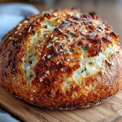 Freshly baked loaf garnished with rosemary and served alongside a steaming bowl of soup.