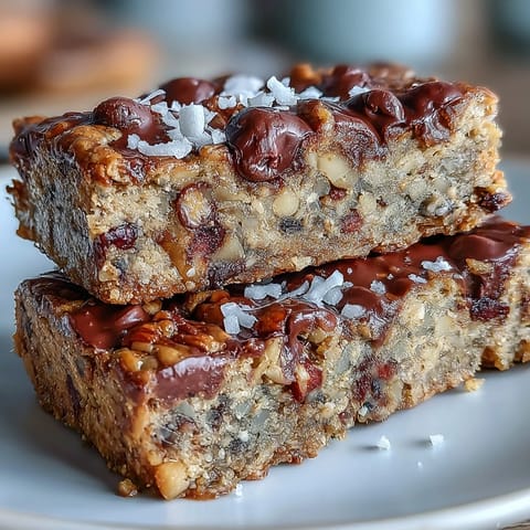Walnuts and chocolate chips peek out from these Chunky Monkey Protein Baked Oat Bars.