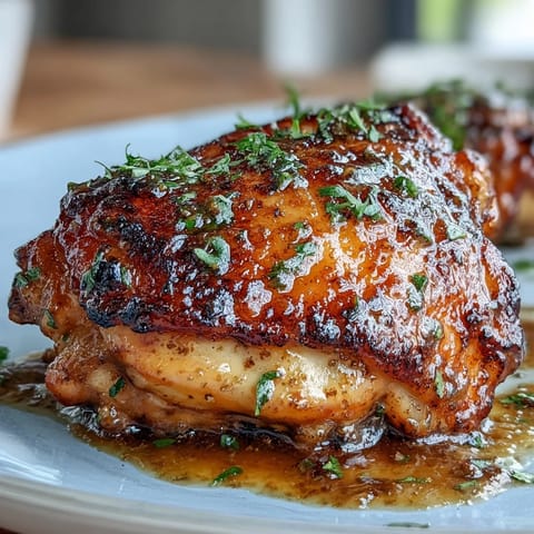 Juicy chicken thighs coated in tangy-sweet honey mustard sauce, nestled among caramelized Brussels sprouts and red onion on a single pan.  