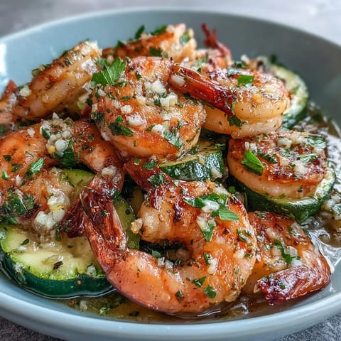 Delicious foil packet meal featuring tender shrimp, zucchini, and garlic butter sauce, perfect for a quick keto dinner.