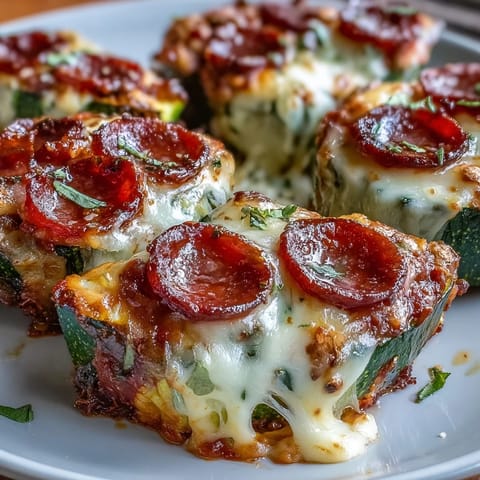 Keto Pepperoni Zucchini Pizza Boats