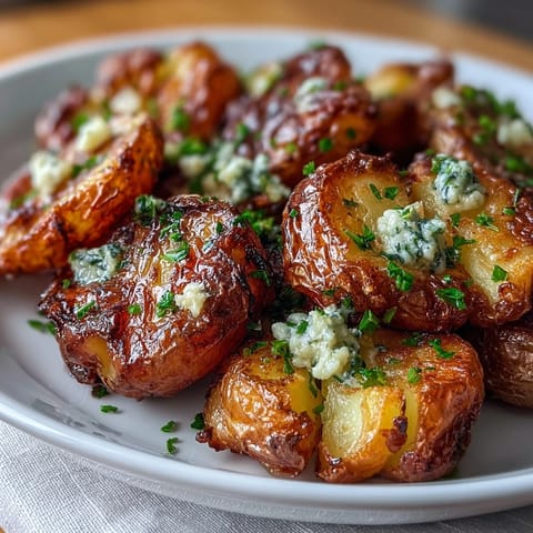 Crispy smashed baby potatoes roasted to golden perfection and drizzled with fragrant garlic-infused olive oil and fleur de sel.