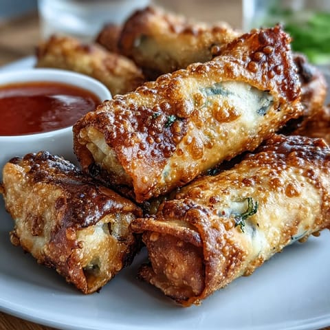 Golden spring rolls bursting with crisp vegetables, air-fried to perfection and served with a vibrant sweet chili dipping sauce.