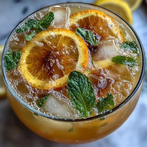 A refreshing sparkling citrus punch with vibrant orange and lemon slices, perfect for summer parties and gatherings.  