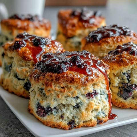 Warm, flaky sourdough scones studded with plump blueberries and zesty lemon, perfect for a cozy brunch.  