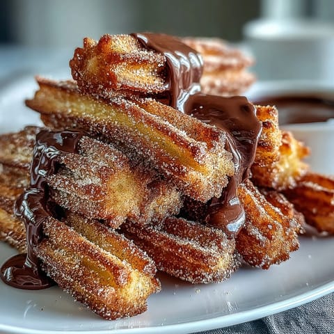 Bite-sized churro bites with a crispy cinnamon sugar coating, served warm with a glossy chocolate dipping sauce for Cinco de Mayo celebrations.