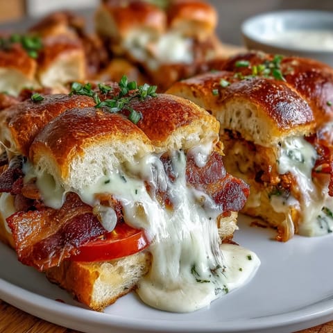Miniature Kentucky Hot Brown sliders with turkey, bacon, and creamy Mornay sauce on buttery brioche buns, ideal for Derby parties.