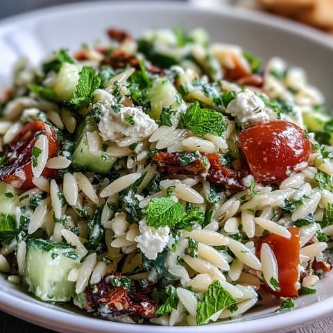 Crumbled feta and cucumber shine in this bright orzo salad, perfect for lunch.