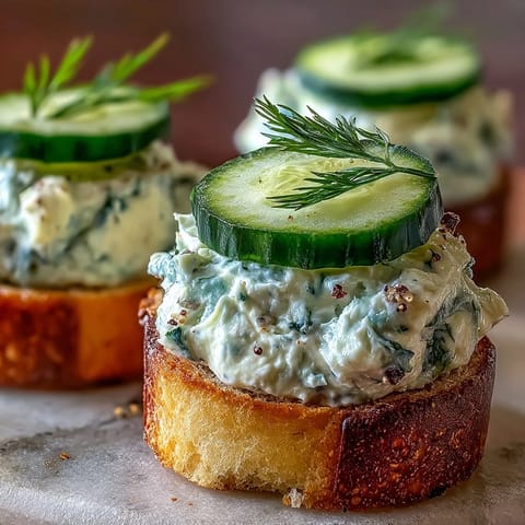 Elegant Derby Day Benedictine Cucumber Canapés topped with fresh dill.
