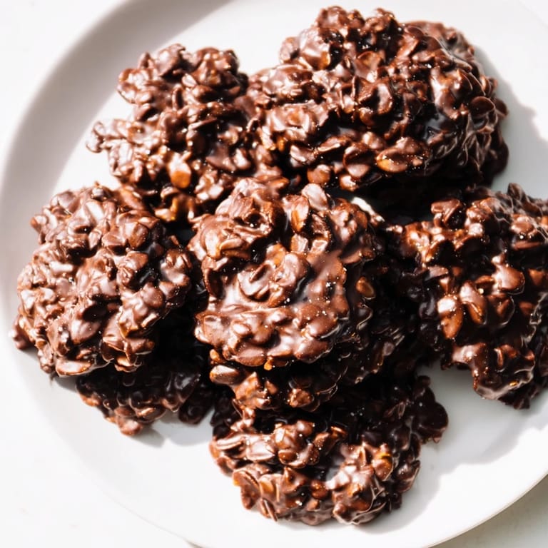 Satisfying bite of classic no-bake chocolate oatmeal drop cookies, easy dessert with peanut butter notes.