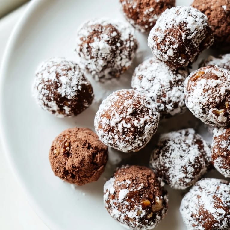 A plate of homemade Mud Balls glistening, ready to enjoy this easy, no-bake American recipe.