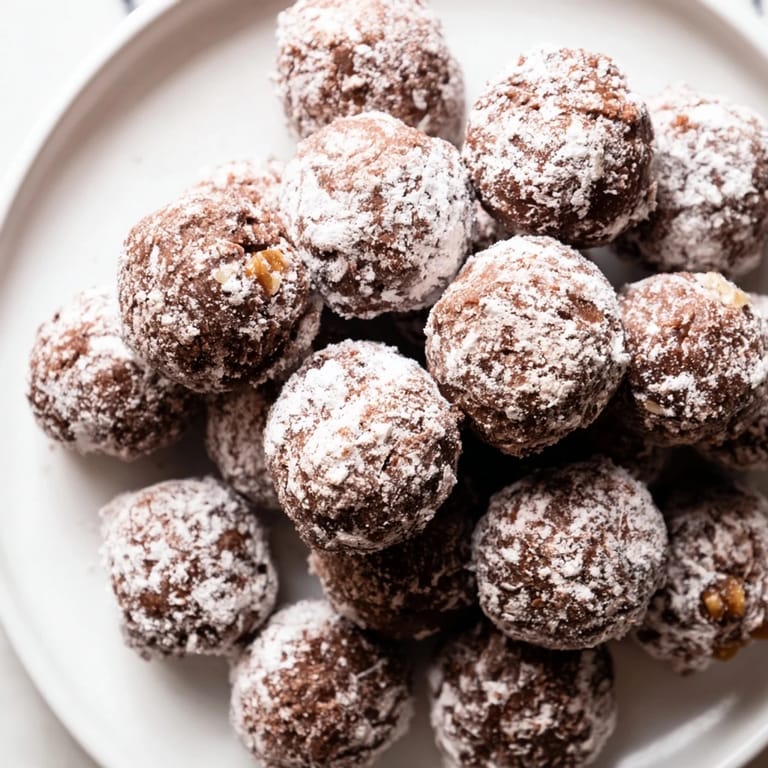Delicious, bite-sized Mud Balls, perfect with a cold glass of milk, a fantastic chocolate dessert.