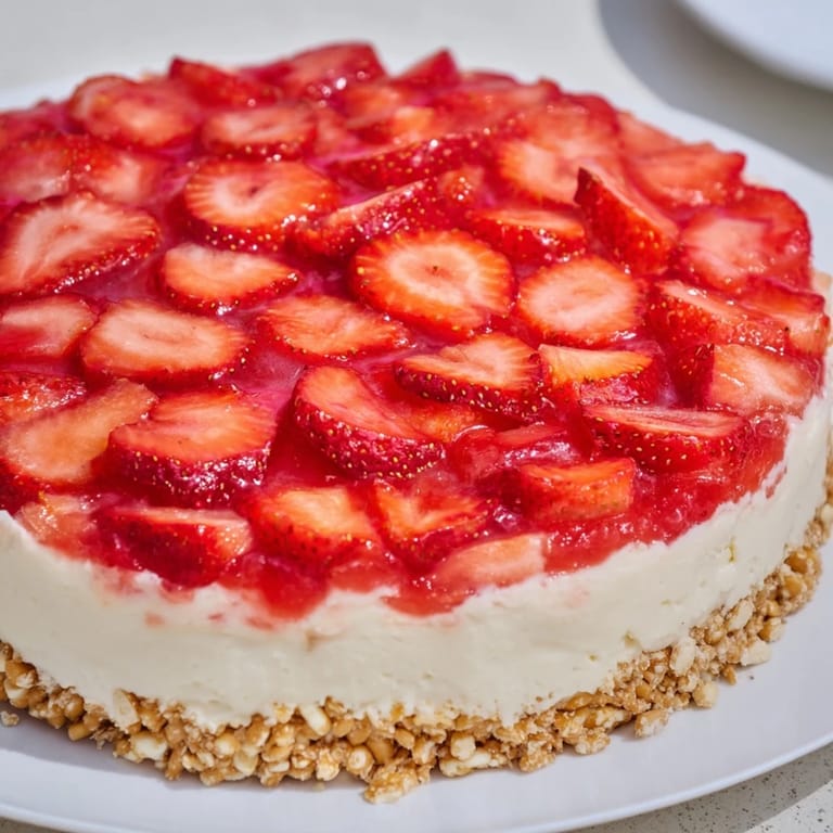 See a close-up of the delightful Strawberry Pretzel Salad, with its vibrant, layered textures.