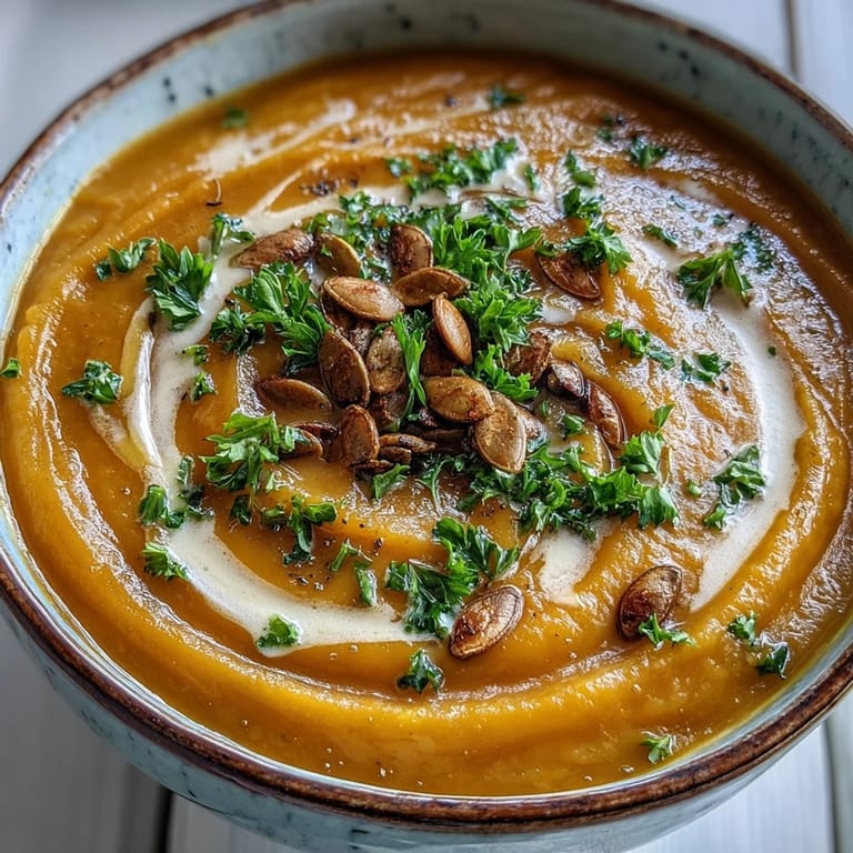 Deeply roasted broccoli and butternut squash pureed into a cozy, aromatic soup with nutmeg.