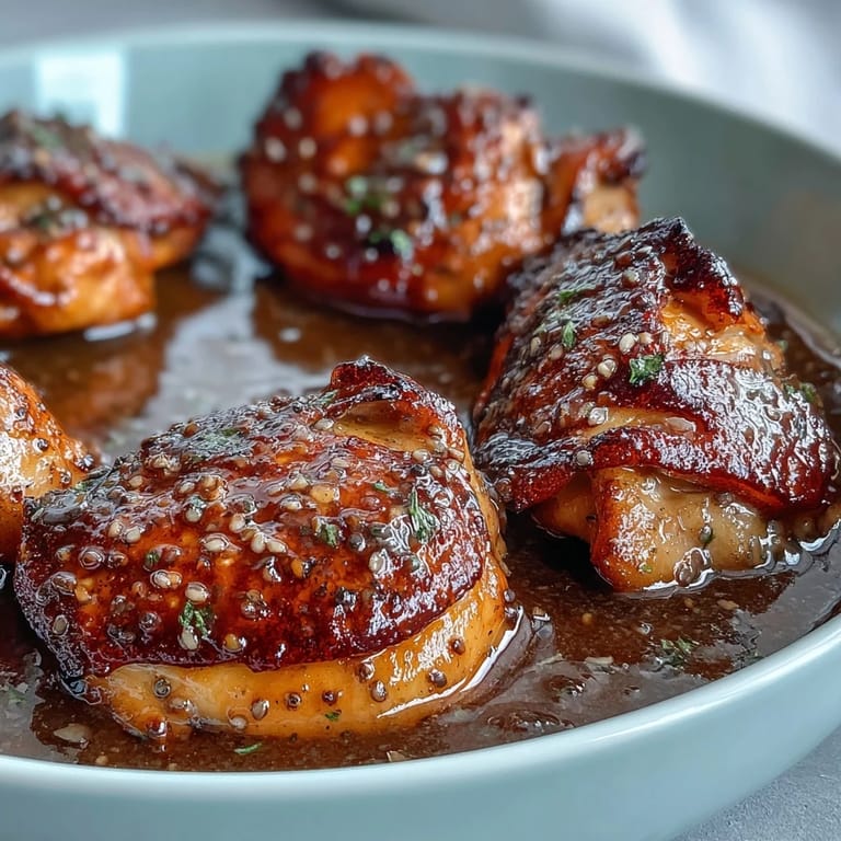 A spoon drizzles rich, velvety honey mustard sauce over juicy slow-cooked chicken, highlighting the savory garlic and sweet honey flavors.