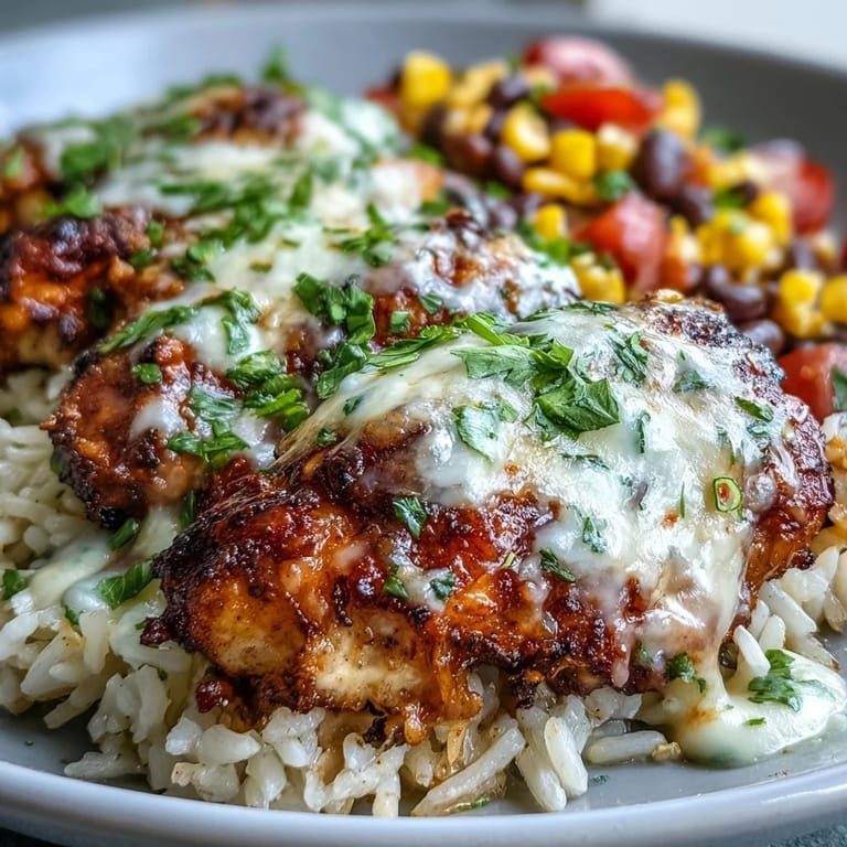 A serving of Pollo Loco Mexican Chicken and Rice with Queso garnished with fresh cilantro and lime wedges.