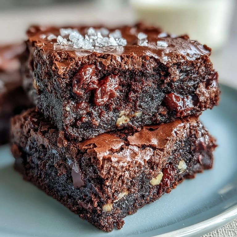 A square of Greek Yogurt Brownies on a wooden cutting board, topped with chopped walnuts, showing the moist, crackly top texture.
