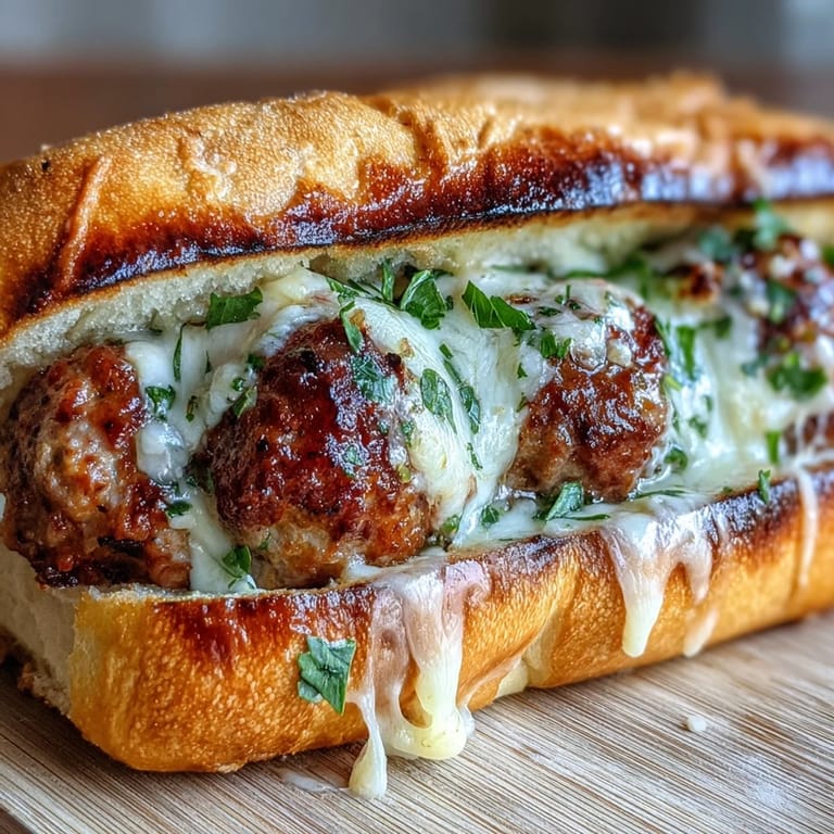 Garlic Parmesan Turkey Meatball Subs served hot, garnished with fresh parsley and ready to enjoy.