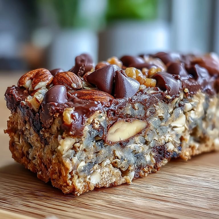 Chunky Monkey Protein Baked Oat Bars rest on a wire cooling rack.