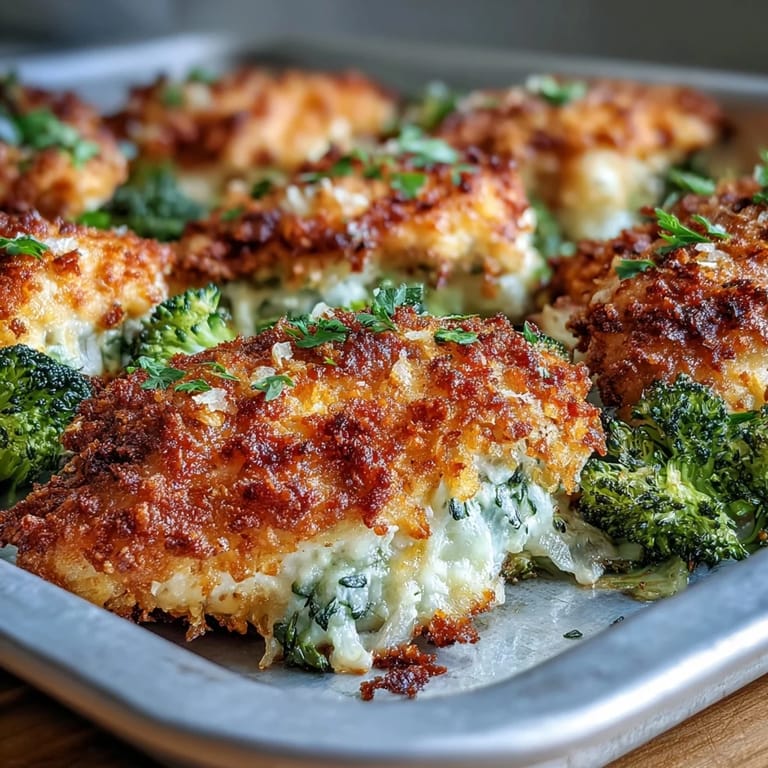 The Crispy Parmesan Broccoli & Chicken Trays show juicy chicken with bright green broccoli finished with fresh parsley.