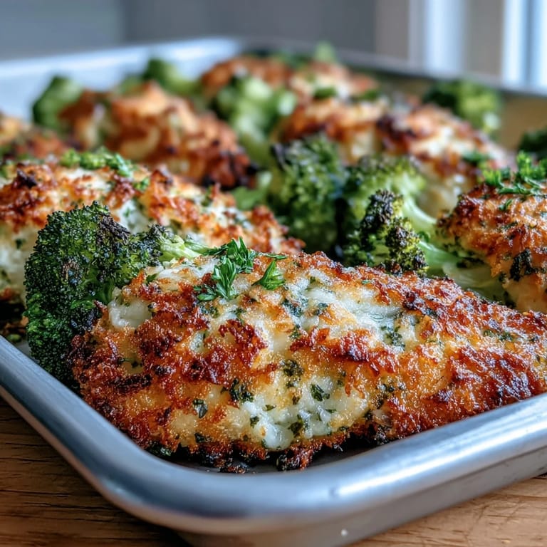 One-pan dinner features a golden, crunchy Parmesan–panko topping on chicken alongside tender broccoli, perfect for a busy weeknight.