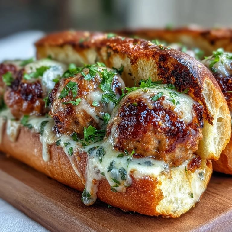 Juicy turkey meatballs simmer in rich garlic-Parmesan cream sauce, piled into a toasty, buttered sub roll.