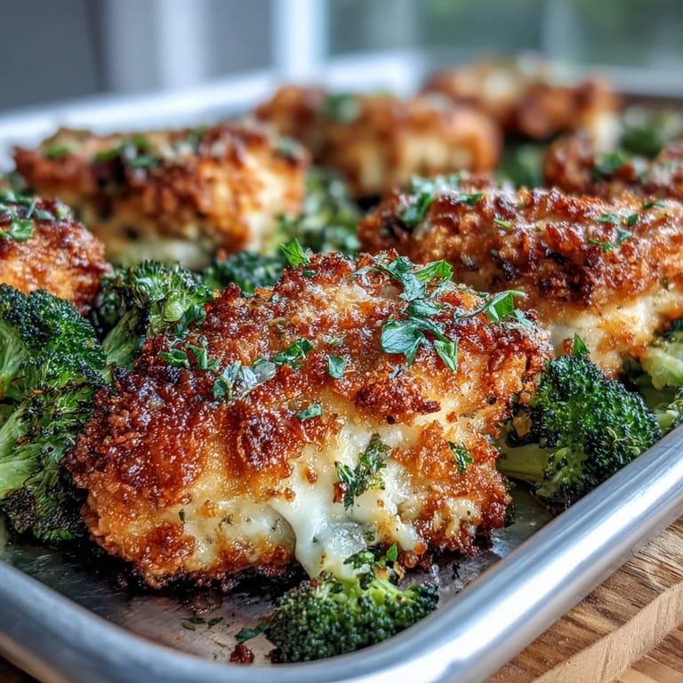 One-pan dinner features a golden, crunchy Parmesan–panko topping on chicken alongside tender broccoli, perfect for a busy weeknight.
