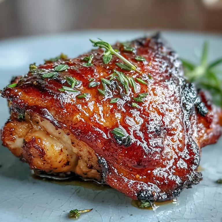 Sheet pan dinner with honey mustard glazed chicken thighs, tender Brussels sprouts, and red onion, baked to perfection for a simple, flavorful meal.
