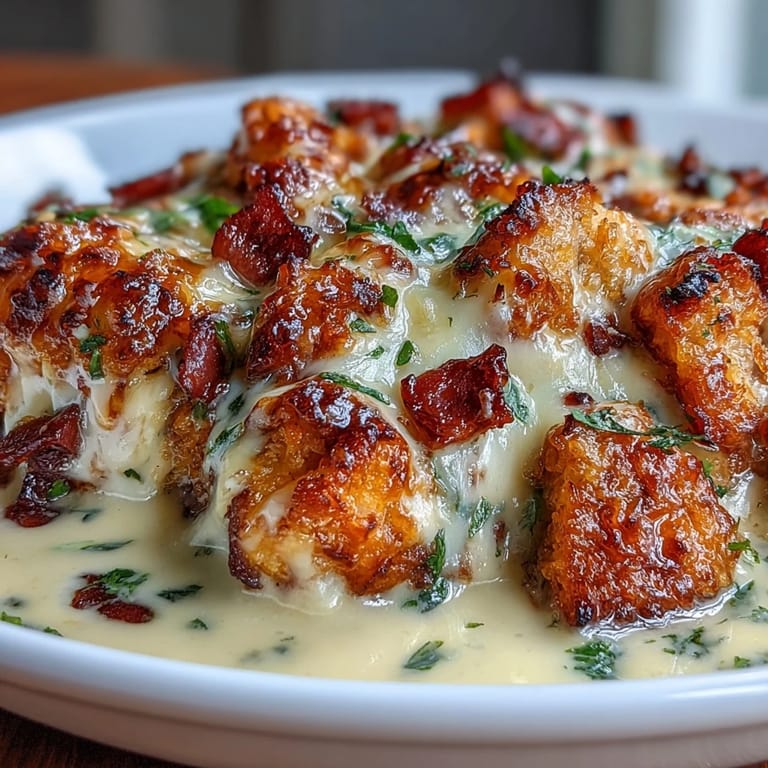 Rich and cheesy Keto Chicken Cordon Bleu Casserole featuring tender chicken, smoky ham, and a velvety Dijon cream sauce.