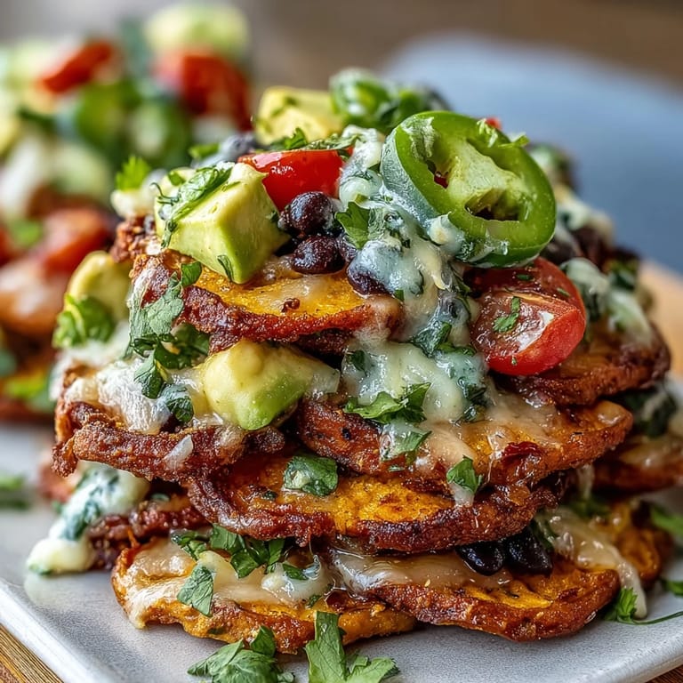 3. Crowd-pleasing vegan nachos featuring roasted sweet potatoes, hearty black beans, and luscious cashew queso drizzle.