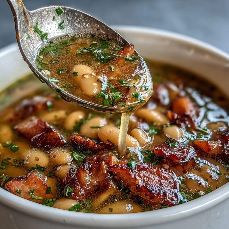 Slow cooker ham and bean soup with diced vegetables, hearty beans, and smoky ham—perfect for a cozy dinner.