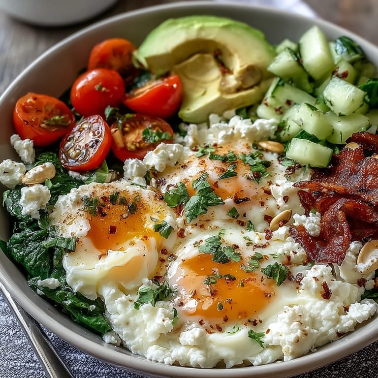 Protein-packed Savory Cottage Cheese Breakfast Bowl with Veggies featuring creamy cottage cheese, crisp bell peppers, and crunchy pumpkin seeds.