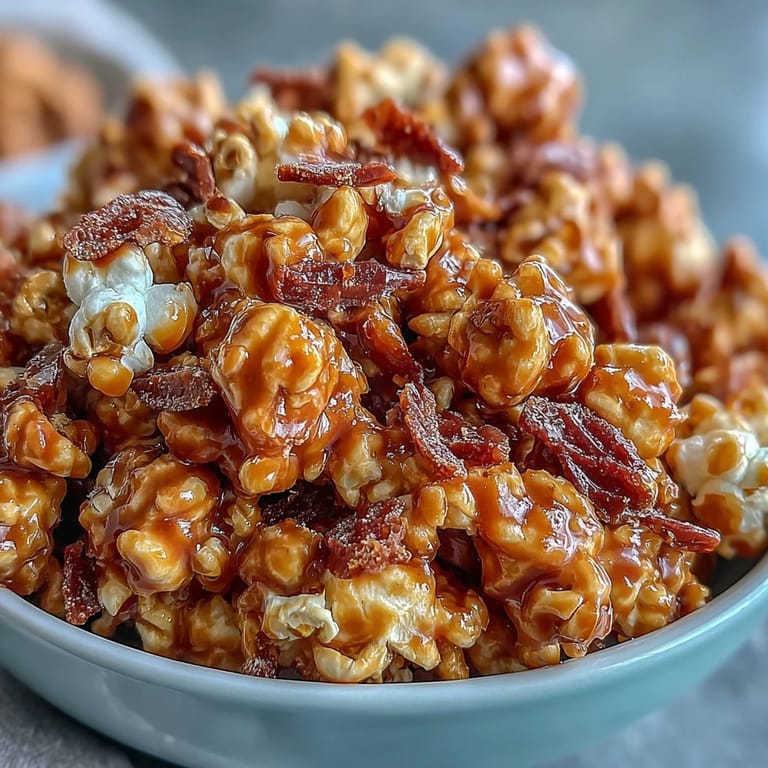 Sweet and crunchy Caramel Candy Apple Popcorn Mix, blending caramel corn, dried apples, and colorful candy bits.