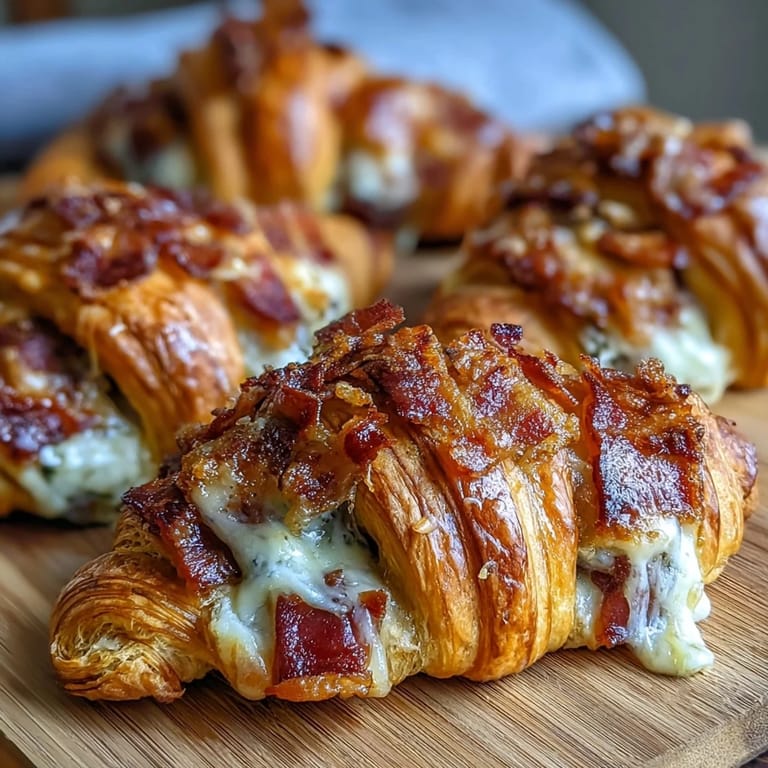 Savory croissant breakfast bake featuring buttery croissants, diced ham, and Swiss cheese baked in a rich custard, perfect for brunch or dinner.