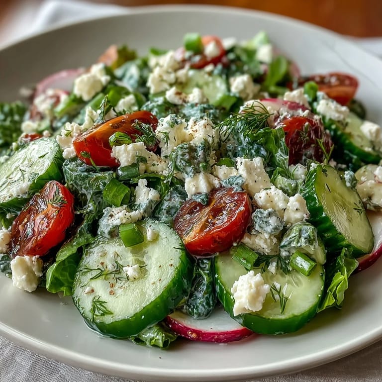 Fresh baby greens tossed with sliced radishes, cucumber, and scallions, drizzled with zesty lemon dressing for a bright, refreshing flavor.  